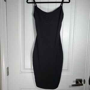 MRT 1030 Women's Small Black Spaghetti Strap Bodycon Midi Slip‎ Dress